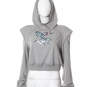 Puffy sleeve Crop top open back hoody